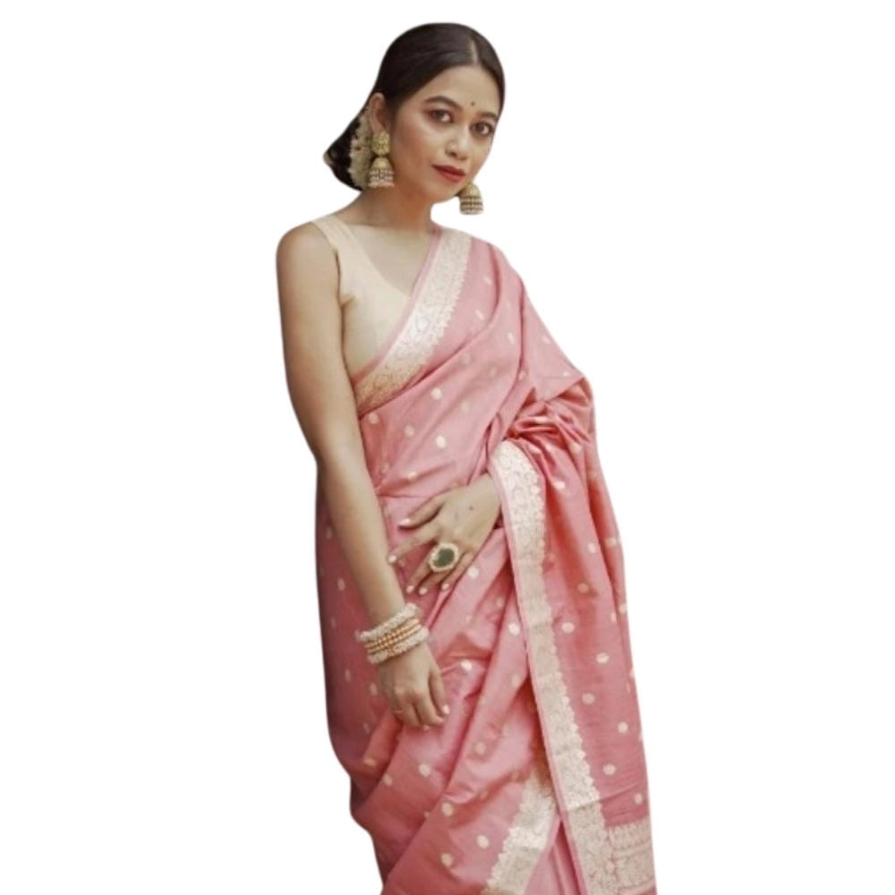 Women's Cotton Printed Saree — Peach · _Pch