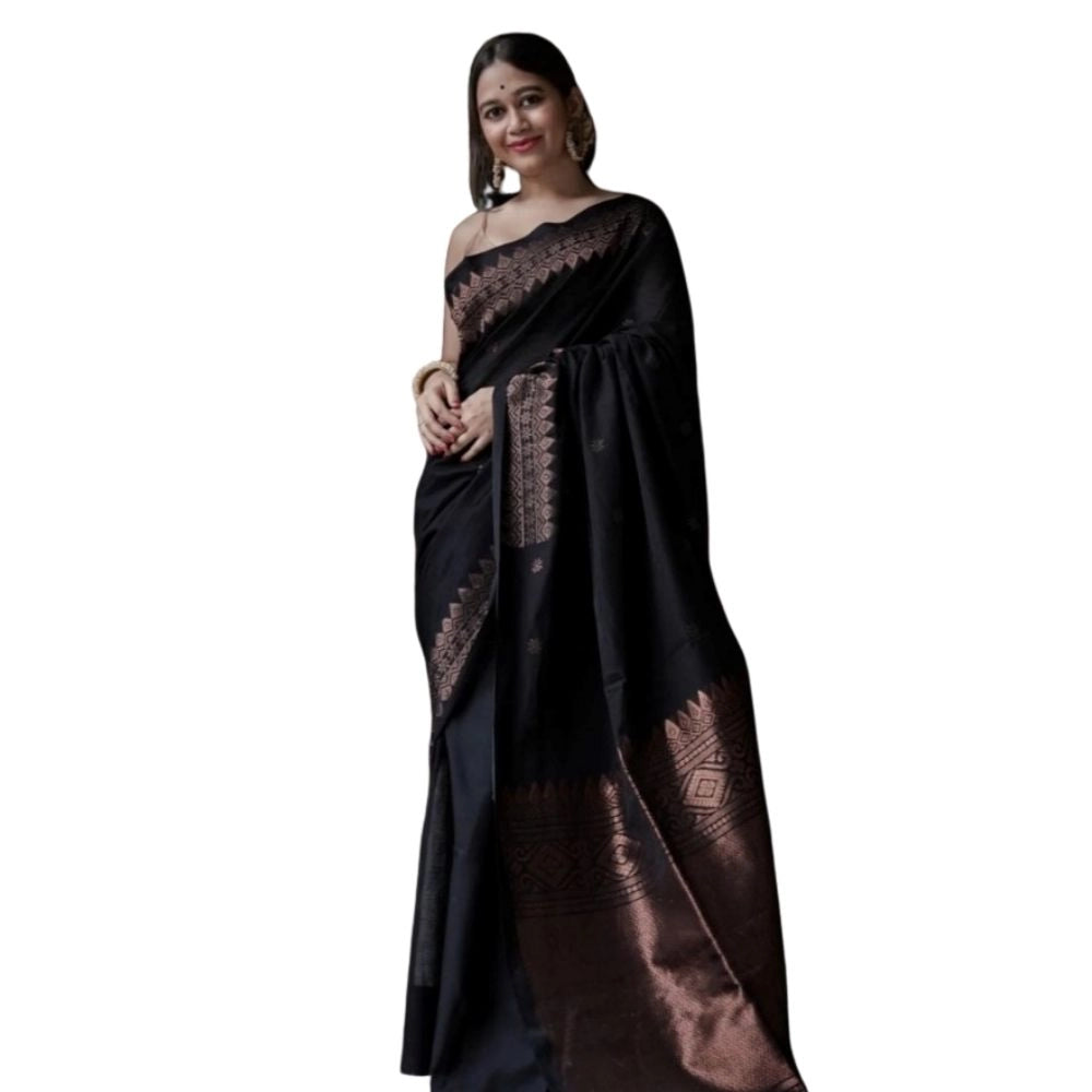 Women's Silk Printed Saree — Black · _Blk