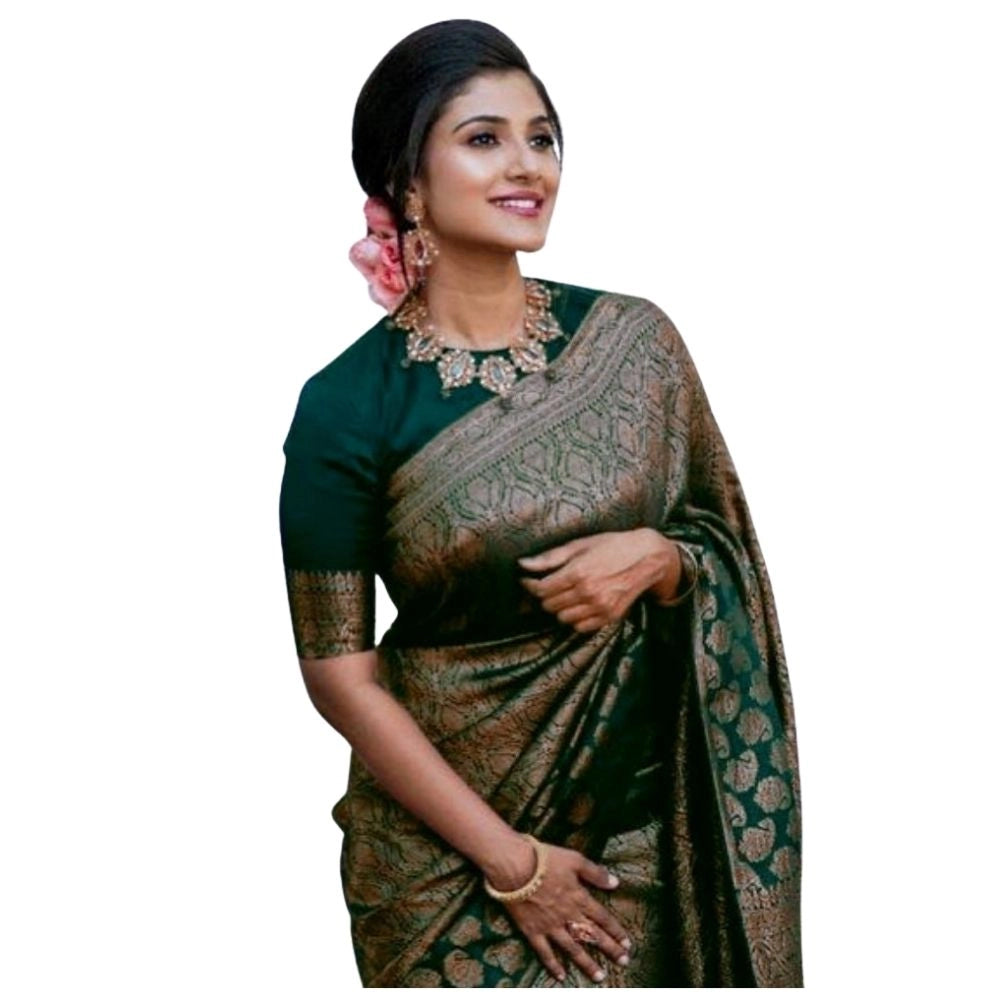 Women's Silk Printed Saree — Green · _Grn