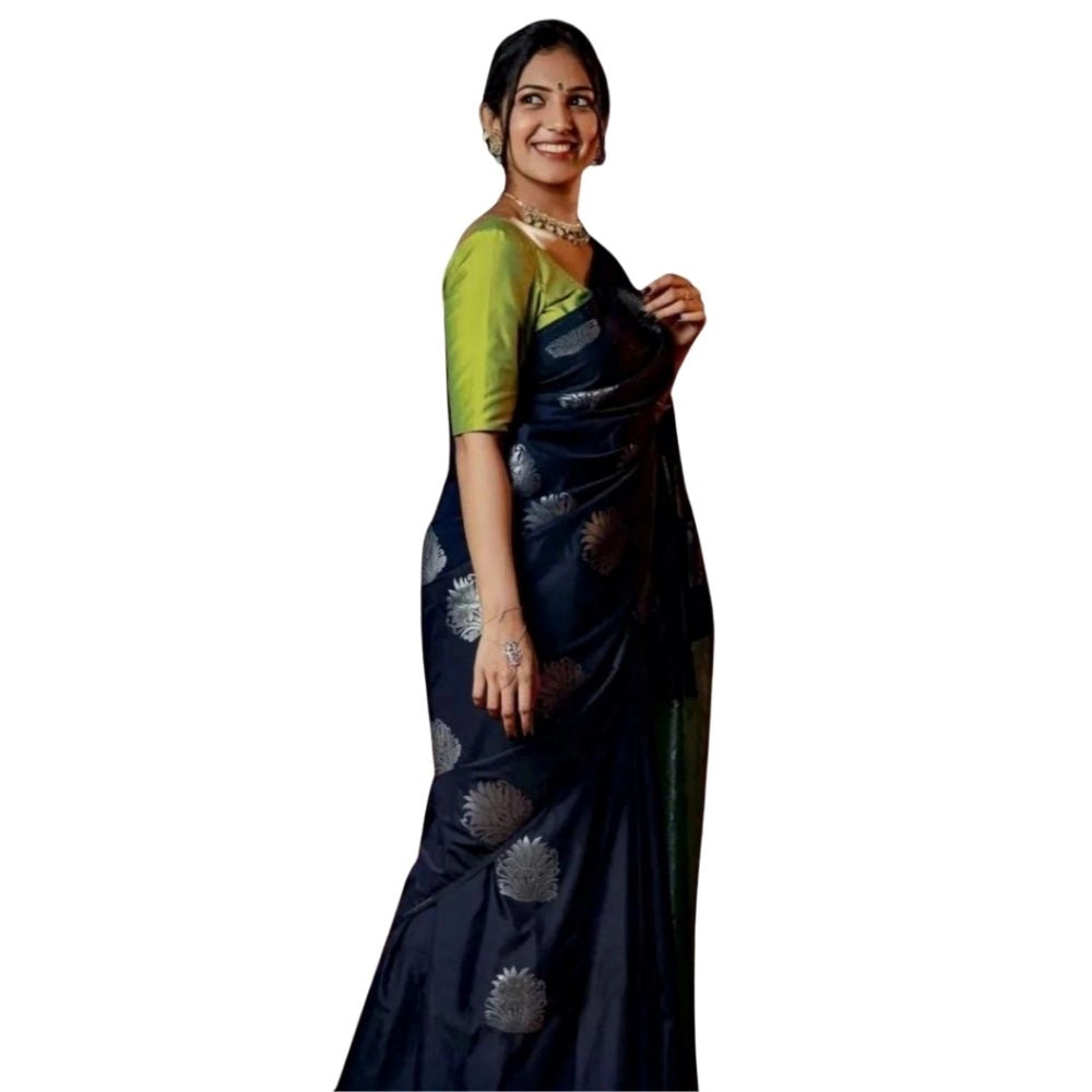 Women's Silk Printed Saree — Navy Blue · _Ble
