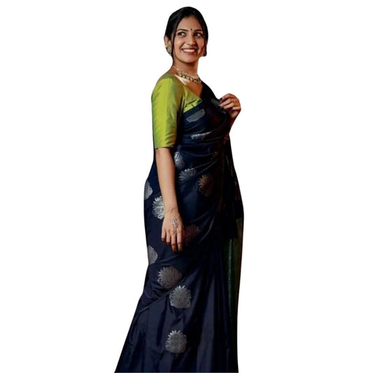 Women's Silk Printed Saree — Navy Blue · _Ble