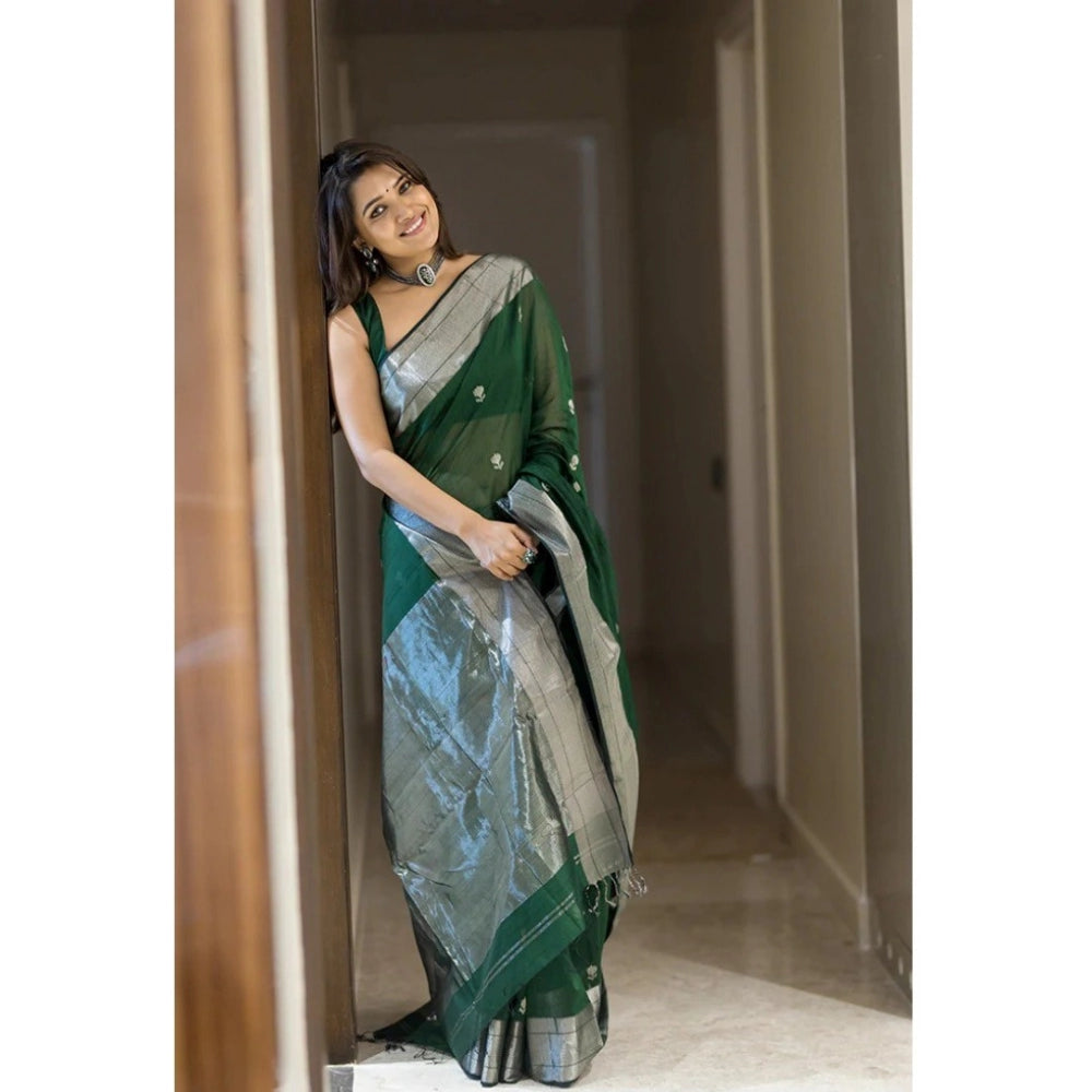Women's Cotton Printed Saree — Green · _Grn