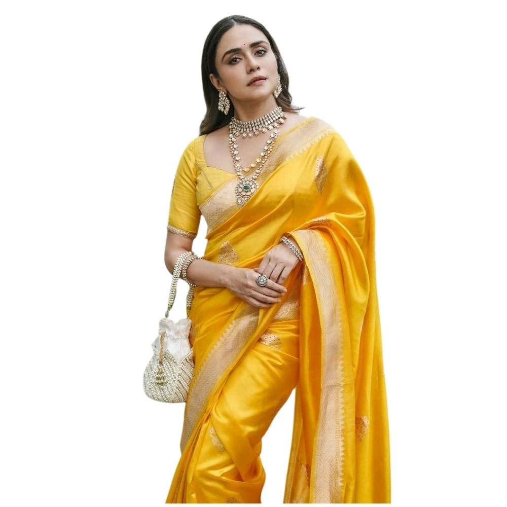 Women's Silk Printed Saree — Yellow · Buta