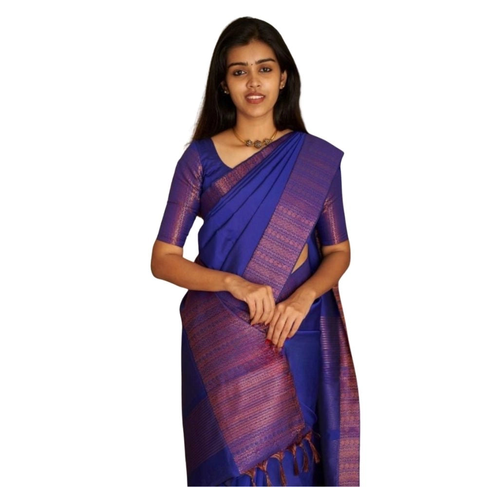 Women's Silk Printed Saree — Blue · _Blu