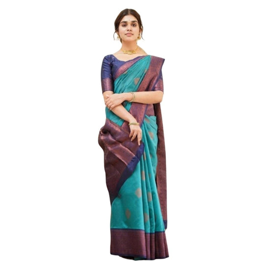 Women's Silk Printed Saree — Rama · _Ram