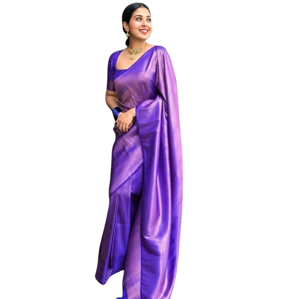 Women's Silk Printed Saree — Blue · _Blu