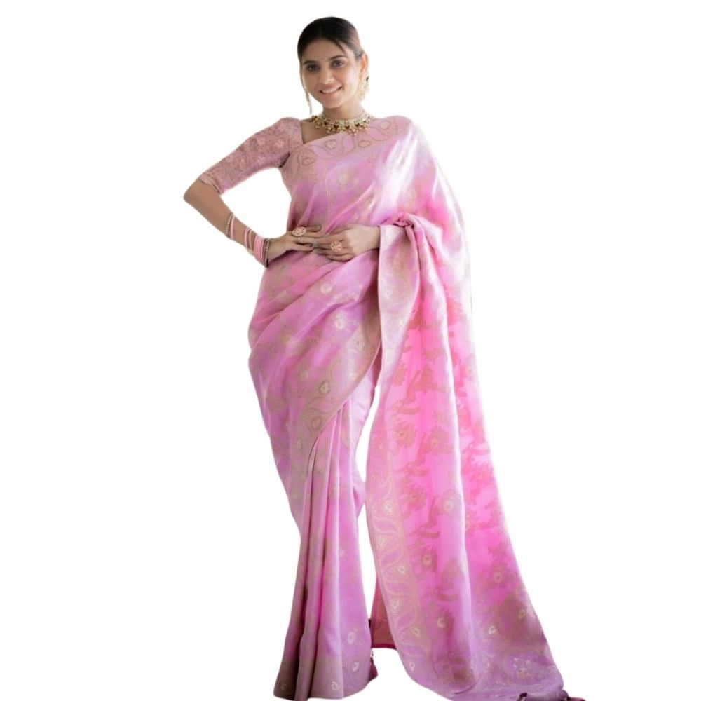 Women's Silk Printed Saree — Pink · yPnk
