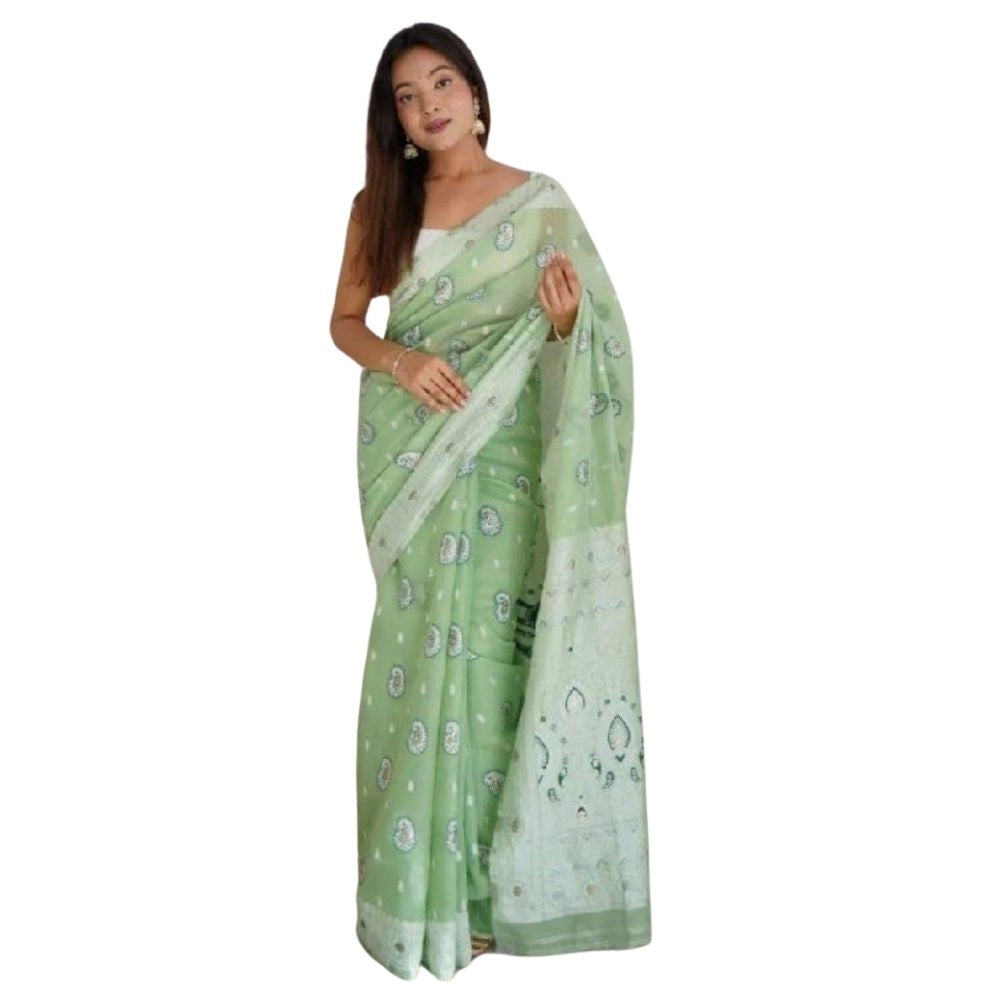 Women's Cotton Printed Saree — Pista · _Pst