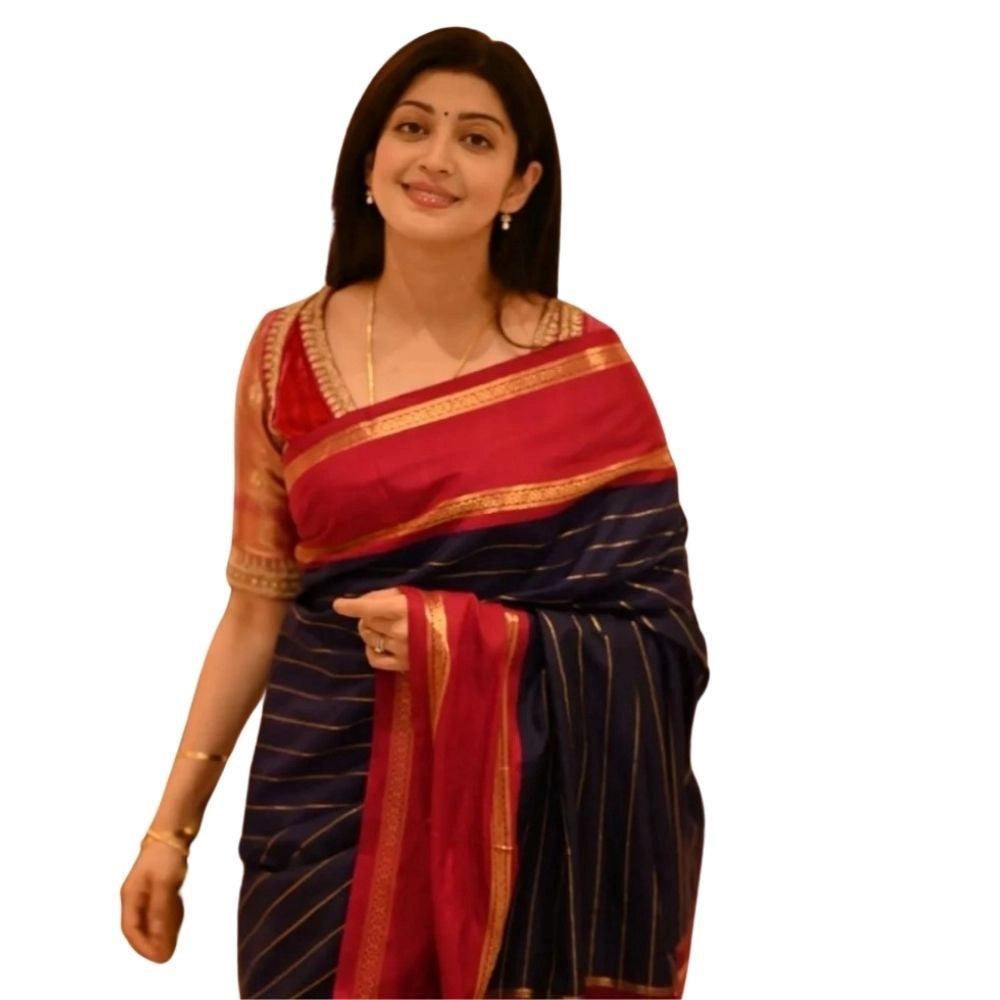 Women's Silk Printed Saree — Navy Blue · _Ble