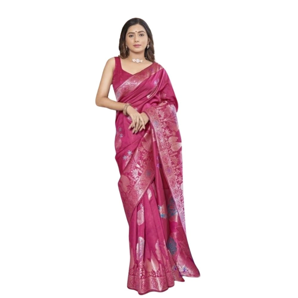 Women's Silk Printed Saree — Rani Pink · _Pnk