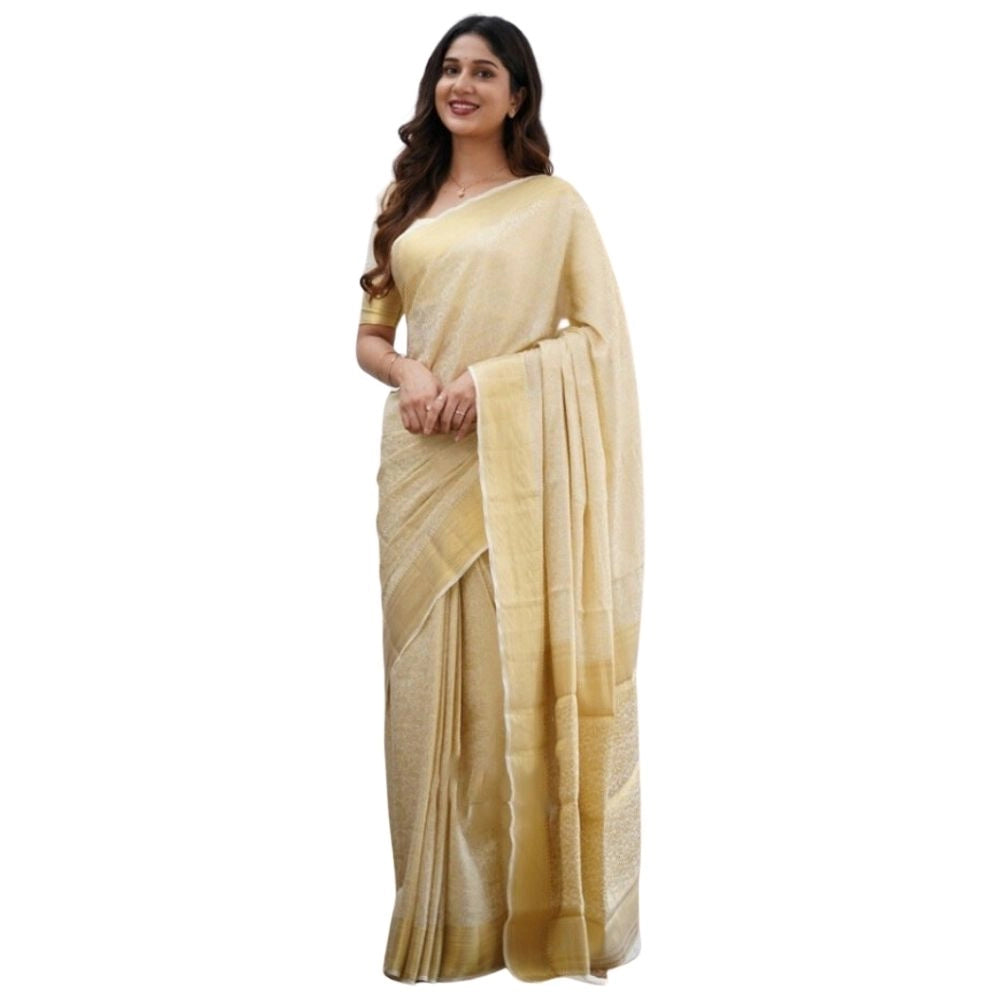 Women's Silk Printed Saree — Cream · _Crm