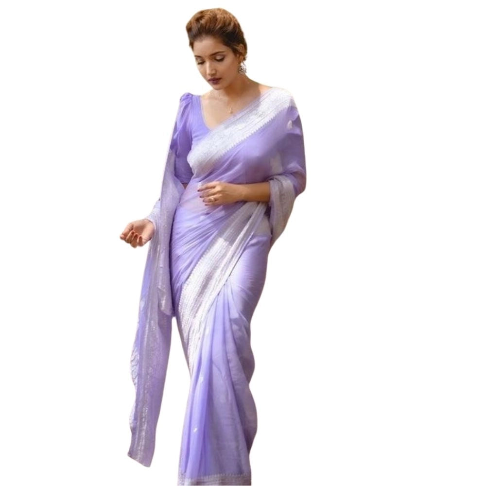 Women's Cotton Printed Saree — Lavender · Lvdr