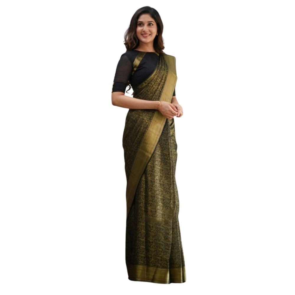 Women's Silk Printed Saree — Black · _Blk