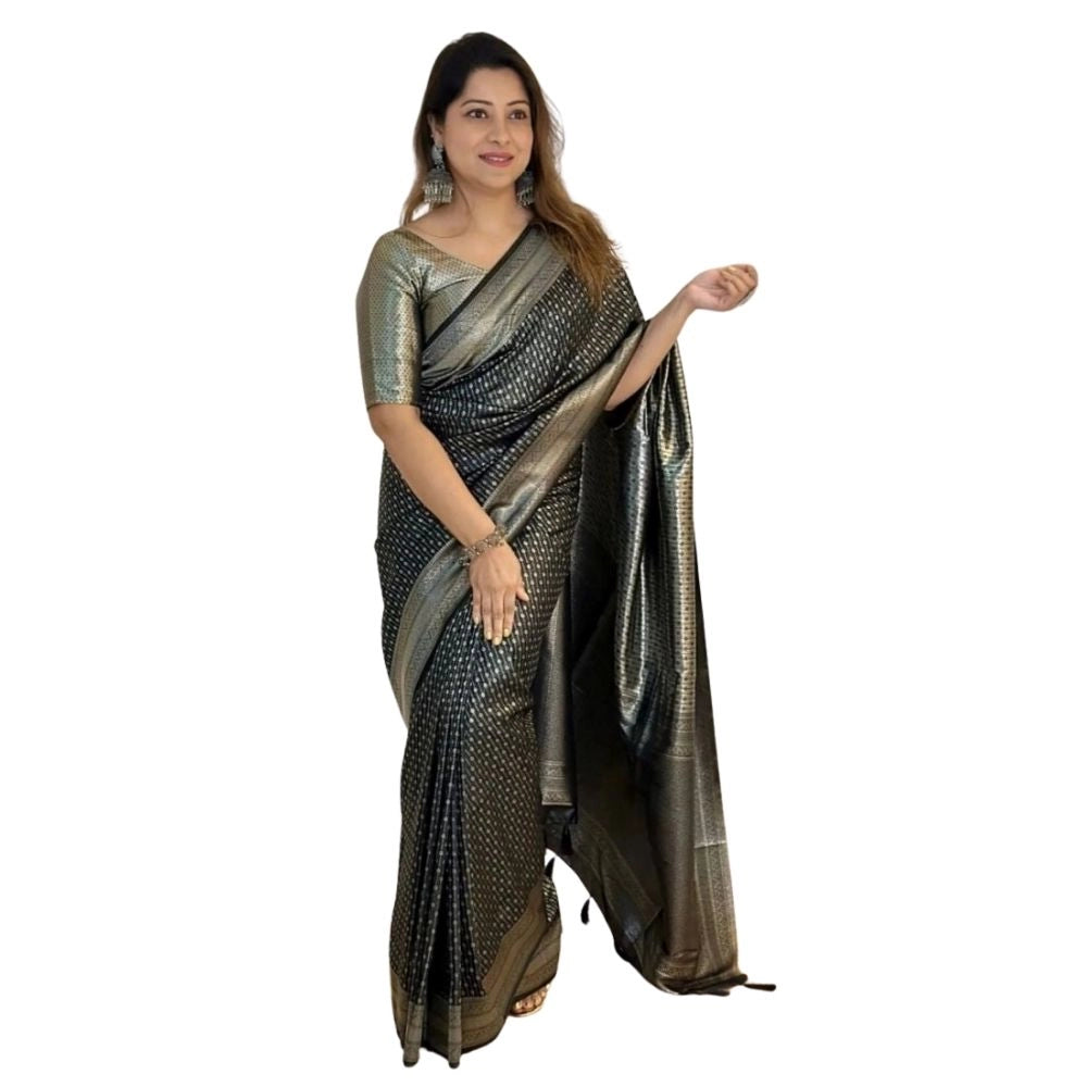 Women's Silk Printed Saree — Black · _Blk