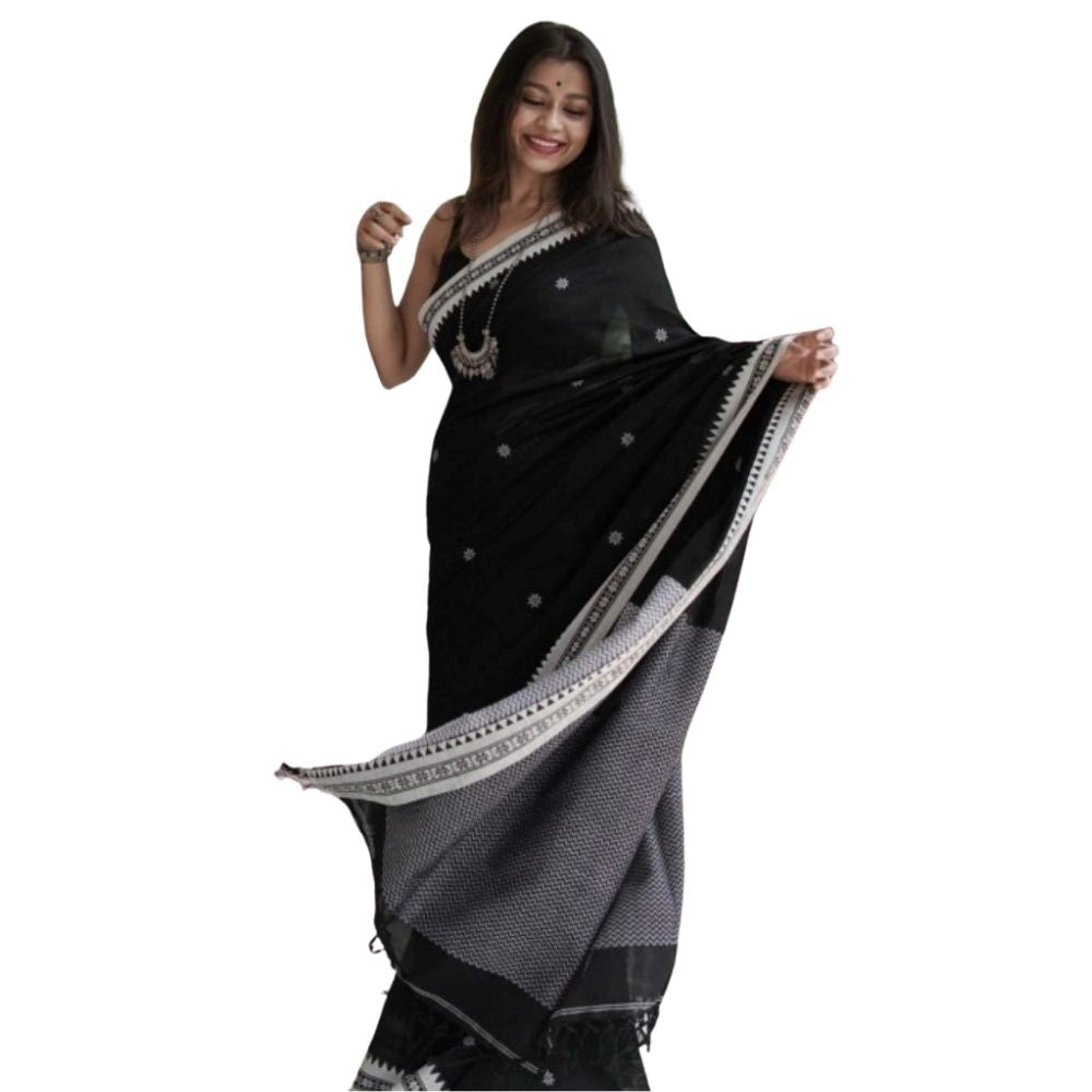 Women's Cotton Printed Saree — Black · _Blk