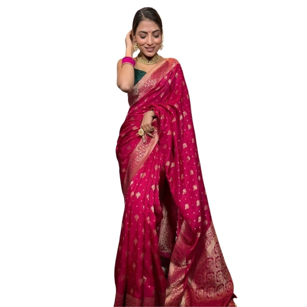 Women's Silk Printed Saree — Rani Pink · _Pnk