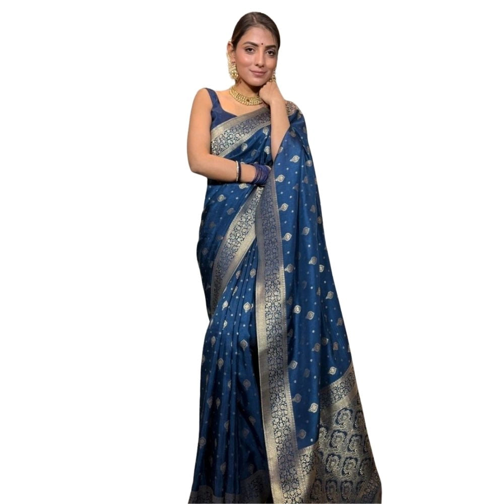 Women's Silk Printed Saree — Rama · Rama
