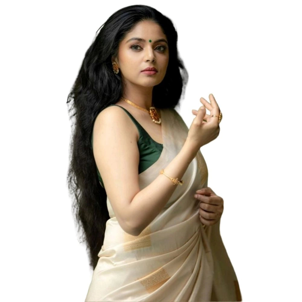 Women's Silk Printed Saree — Off White · _Wht