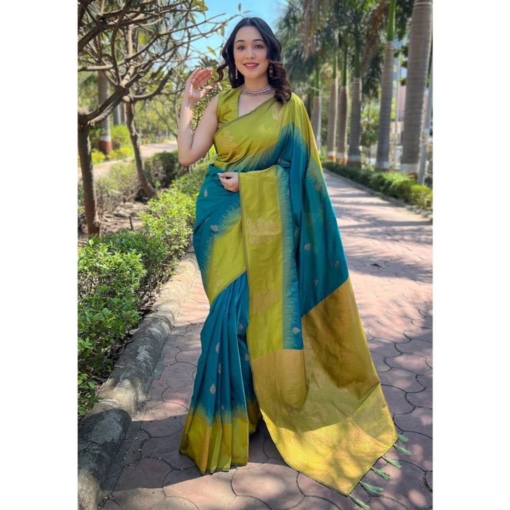 Women's Silk Printed Saree — Rama · Rama