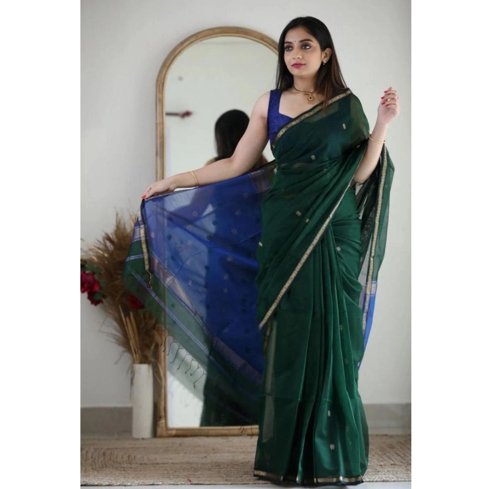 Women's Cotton Printed Saree — Green · _Grn