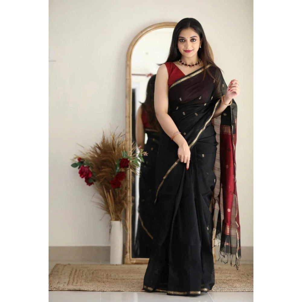 Women's Cotton Printed Saree — Black · _Blk