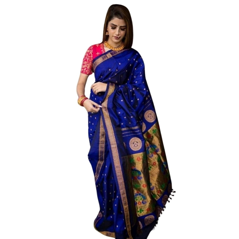 Women's Silk Printed Saree — Blue · _Blu