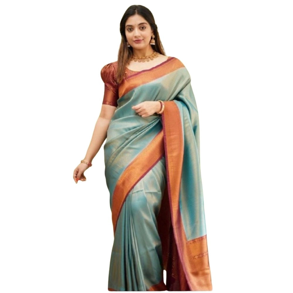 Women's Silk Printed Saree — Rama · Rama