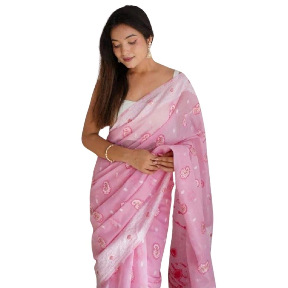 Women's Cotton Printed Saree — Pink · _Pnk