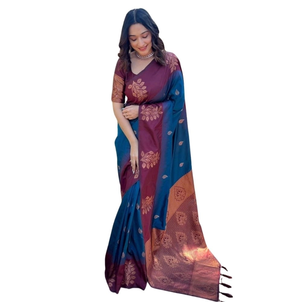 Women's Silk Printed Saree — Blue · _Blu