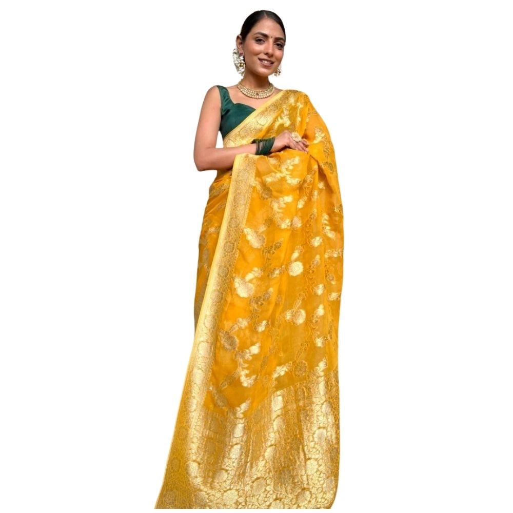 Women's Silk Printed Saree — Gold Yellow