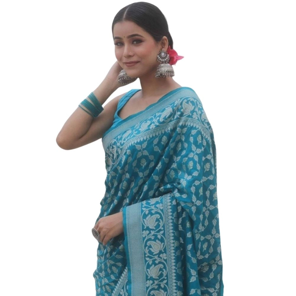 Women's Silk Printed Saree — Sky Blue · _SKY