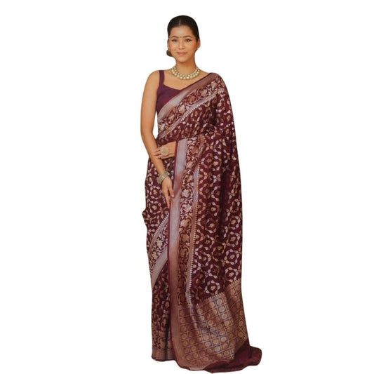 Women's Silk Printed Saree — Maroon · Mron