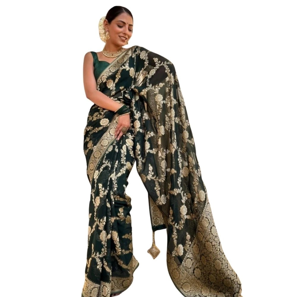Women's Silk Printed Saree — Dark Green · _Grn