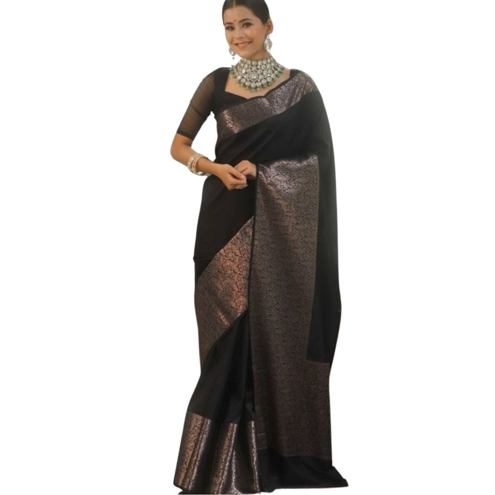 Women's Silk Printed Saree — Black · _Blk