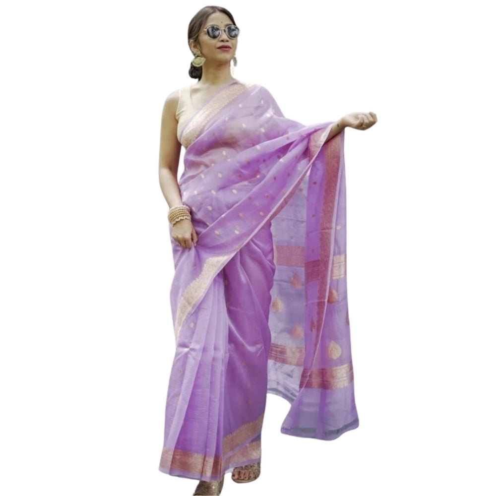 Women's Cotton Printed Saree — Lavender · Lvdr