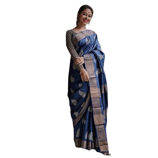 Women's Silk Printed Saree — Navy Blue · _Ble