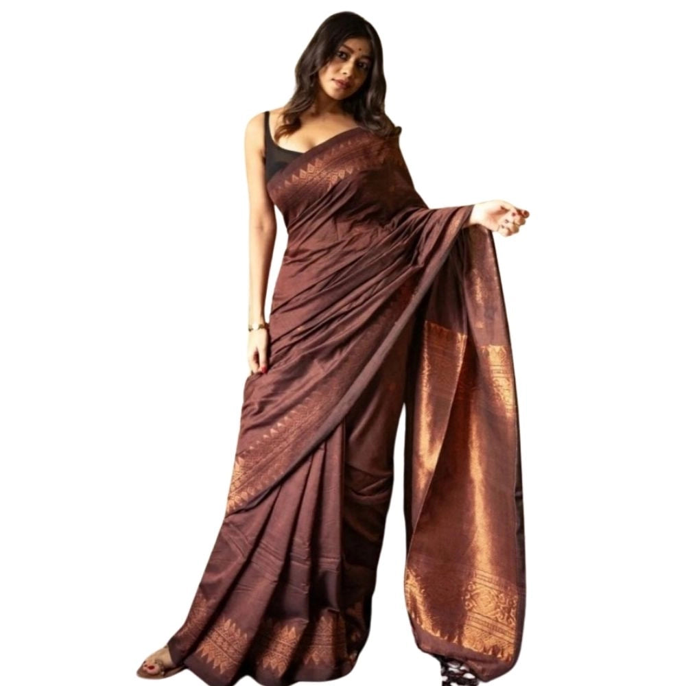 Women's Silk Printed Saree — Coffee