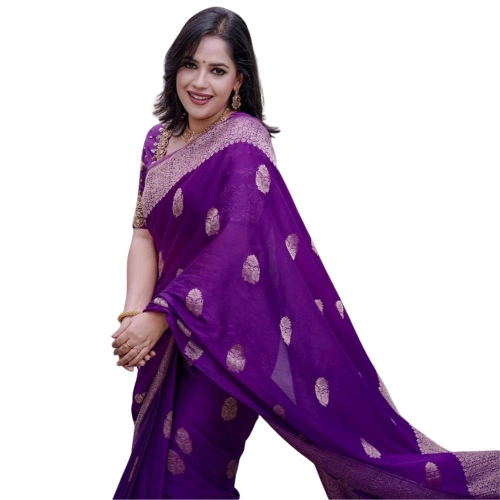 Women's Silk Printed Saree — Purple · Prpl