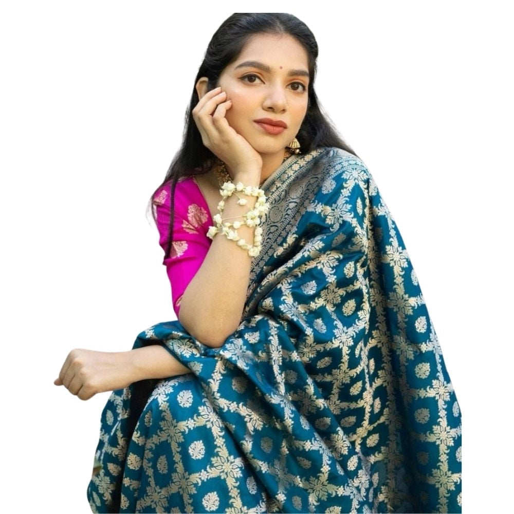 Women's Silk Printed Saree — Sky Blue · _Blu