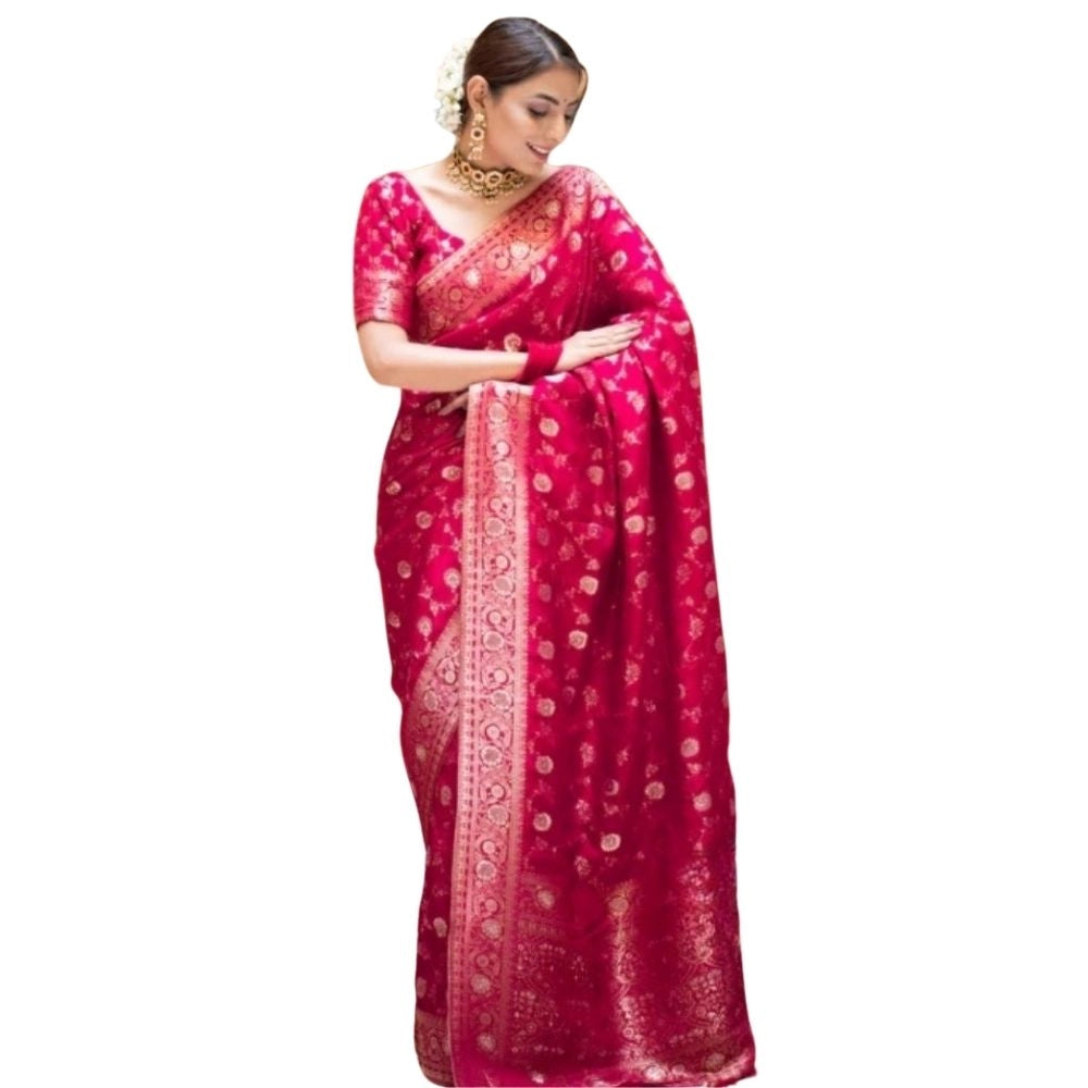 Women's Silk Printed Saree — Rani Pink · _Pnk