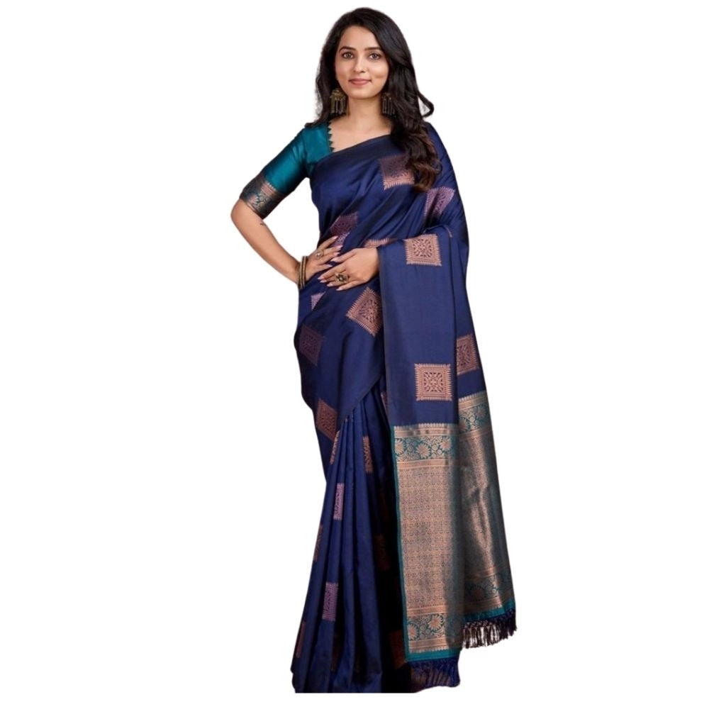 Women's Silk Printed Saree — Navy Blue · _Ble