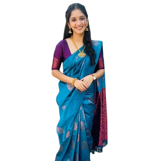 Women's Silk Printed Saree — Rama · Rama
