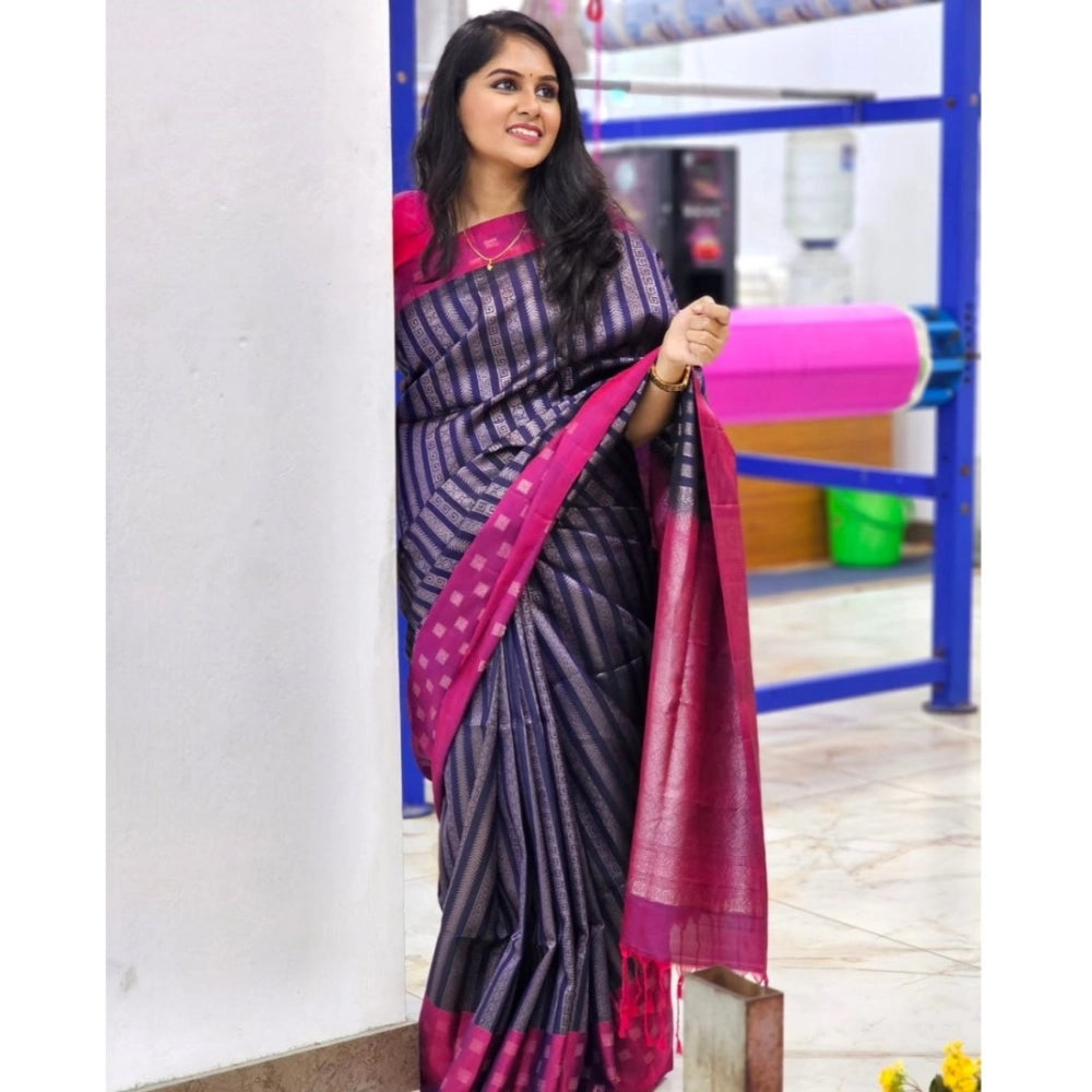 Women's Silk Printed Saree — Navy Blue · _Ble