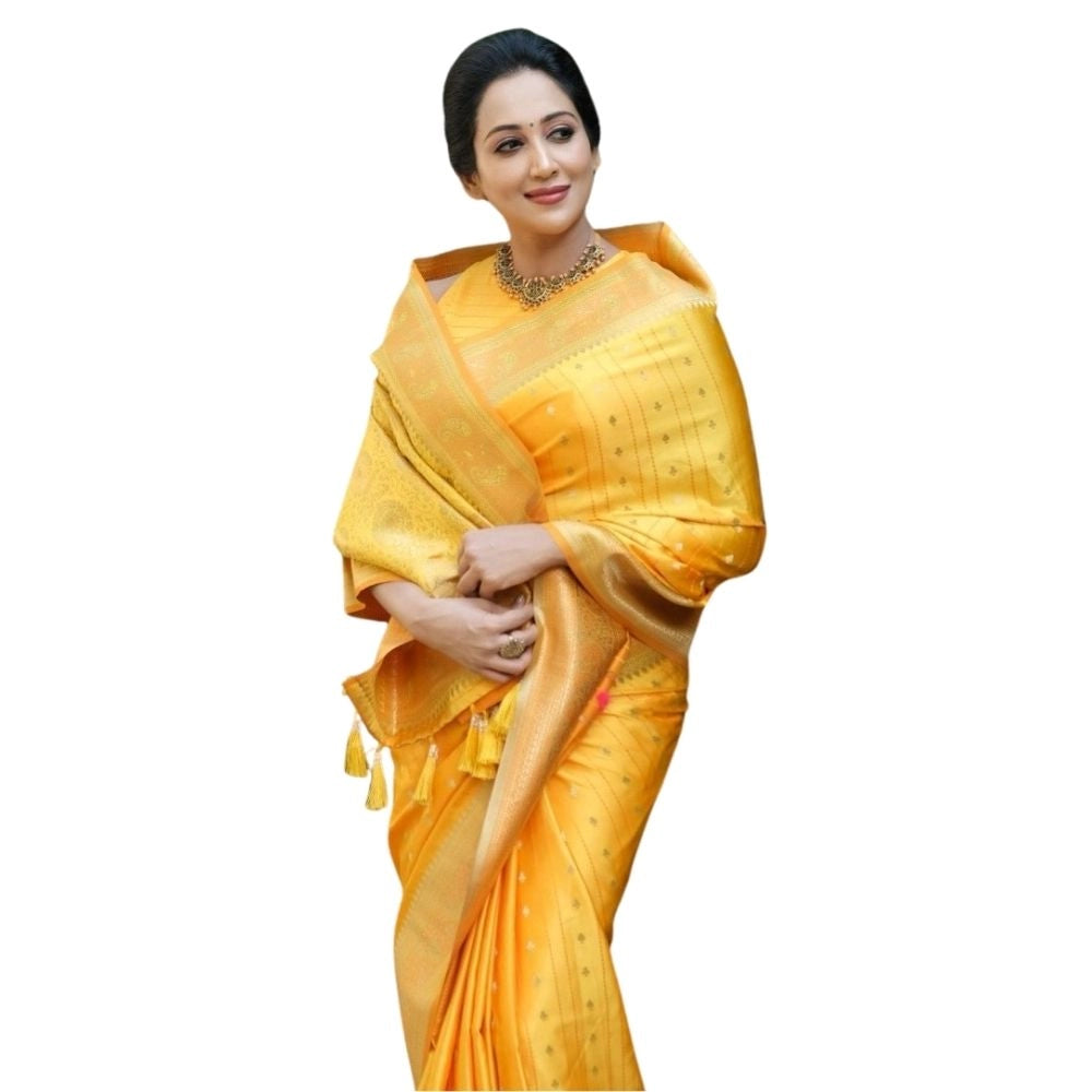 Women's Silk Printed Saree — Yellow · Line