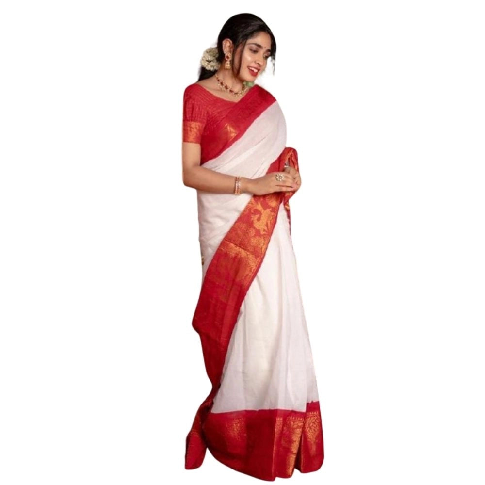 Women's Silk Printed Saree — White · _Wht