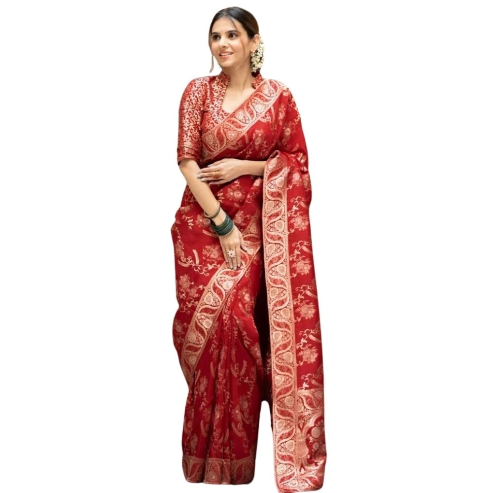 Women's Silk Printed Saree — Red · _Red