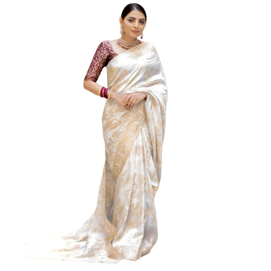 Women's Silk Printed Saree — White · _Wht