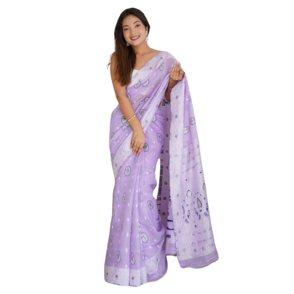 Women's Cotton Printed Saree — Lavender · Lvdr