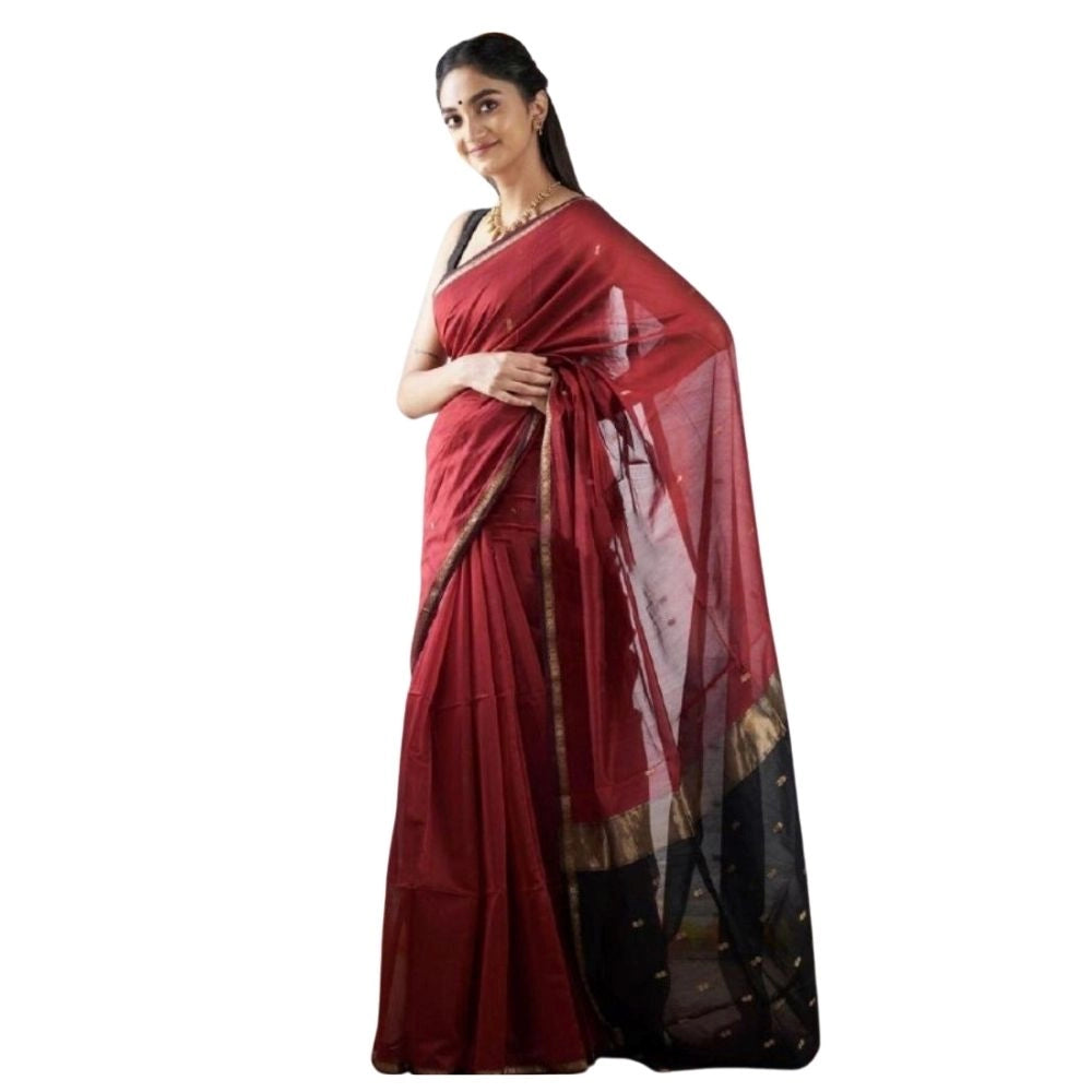 Women's Cotton Printed Saree — Red · _Red