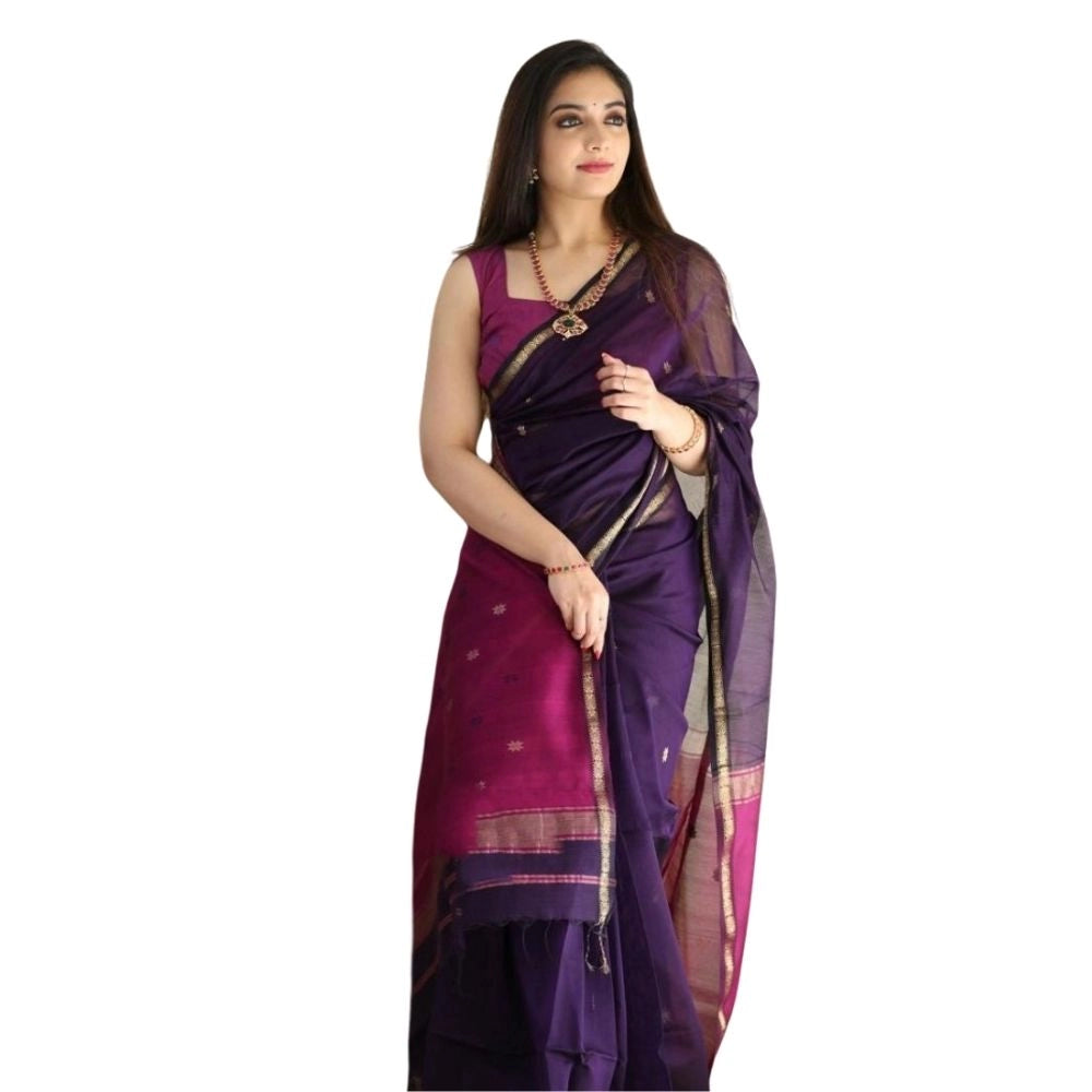 Women's Cotton Printed Saree — Navy Blue · _Ble